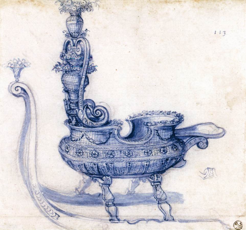 Esquisse pour un traîneau en forme de panier de fleurs - Giuseppe Arcimboldo