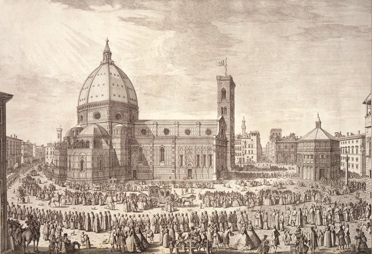 Vue de la ville de Florence avec le baptistère de Saint-Jean et la procession du Corpus Domini - Giuseppe Zocchi