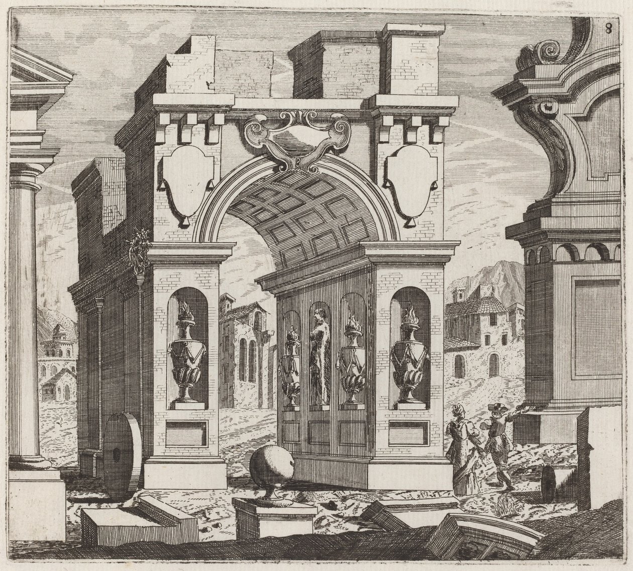 Fantaisie Architecturale avec un Arc de Triomphe - Giuseppe Antonio Landi