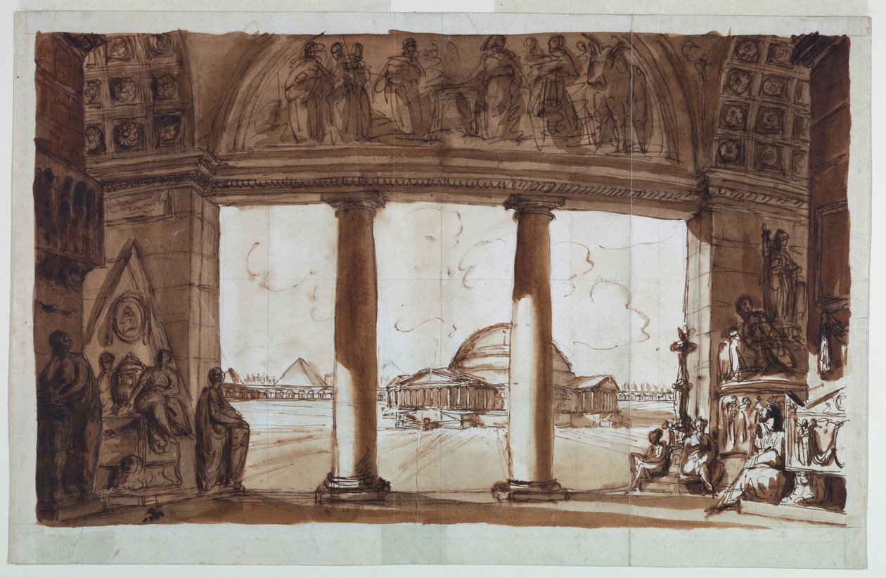 Chapelle sépulcrale vue à travers une colonnade - Giuseppe Barberi