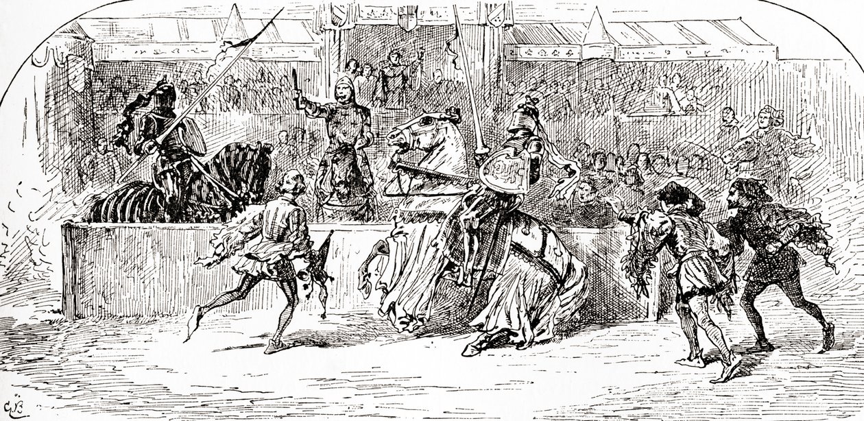 Scène de la pièce de William Shakespeare, Richard II, Acte I, Scène 3, de Les Œuvres de William Shakespeare, publié en 1896 - Gordon Frederick Browne
