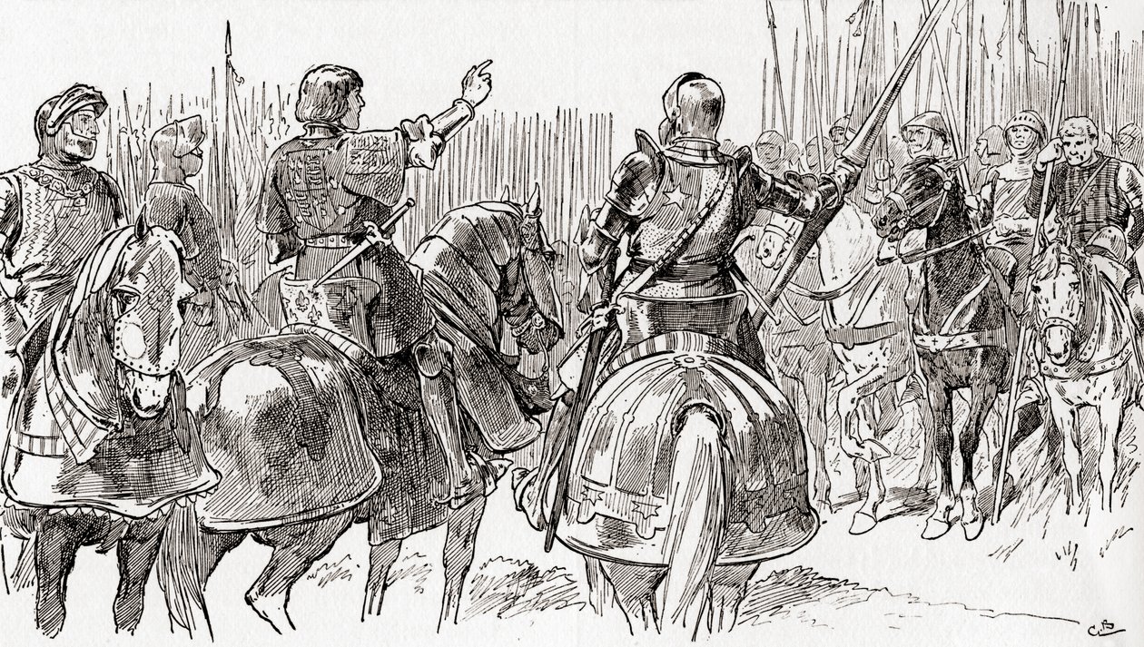 Scène de la pièce de William Shakespeare, Richard III, Acte V, Scène 2, de Les Œuvres de William Shakespeare, publié en 1896 - Gordon Frederick Browne