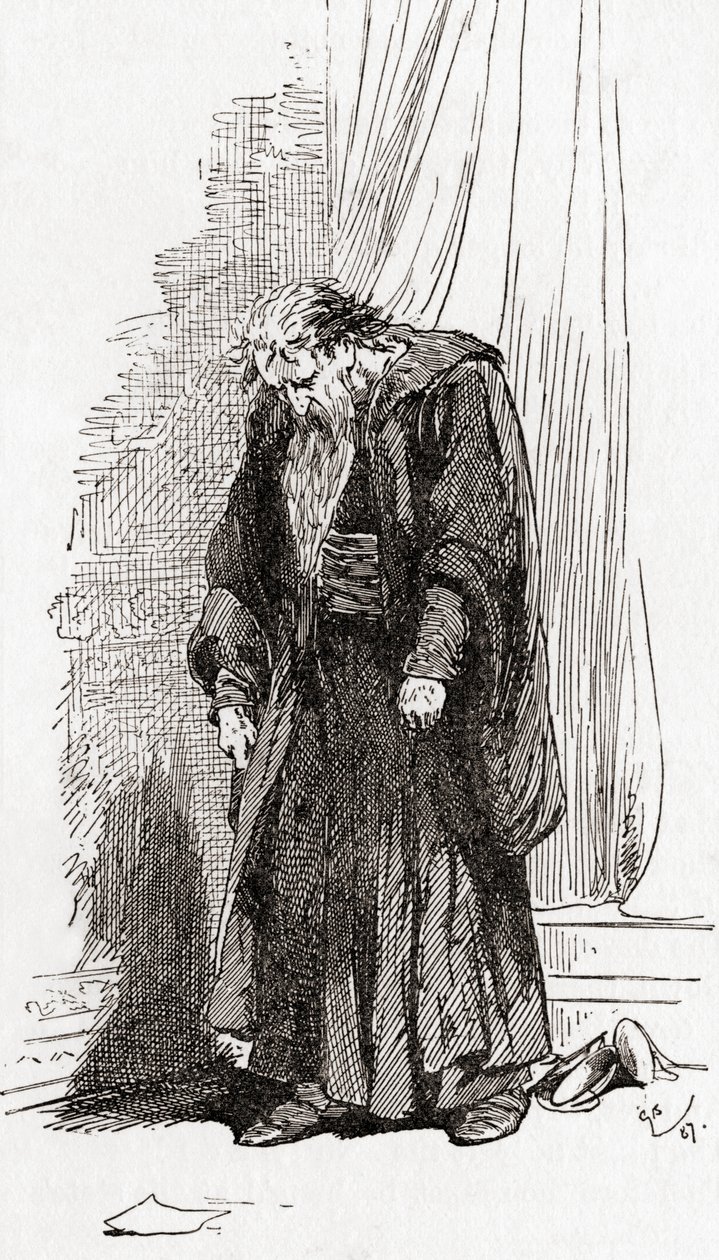 Scène de la pièce de William Shakespeare, Le Marchand de Venise, Acte IV, Scène 1, de Les Œuvres de William Shakespeare, publié en 1896 - Gordon Frederick Browne