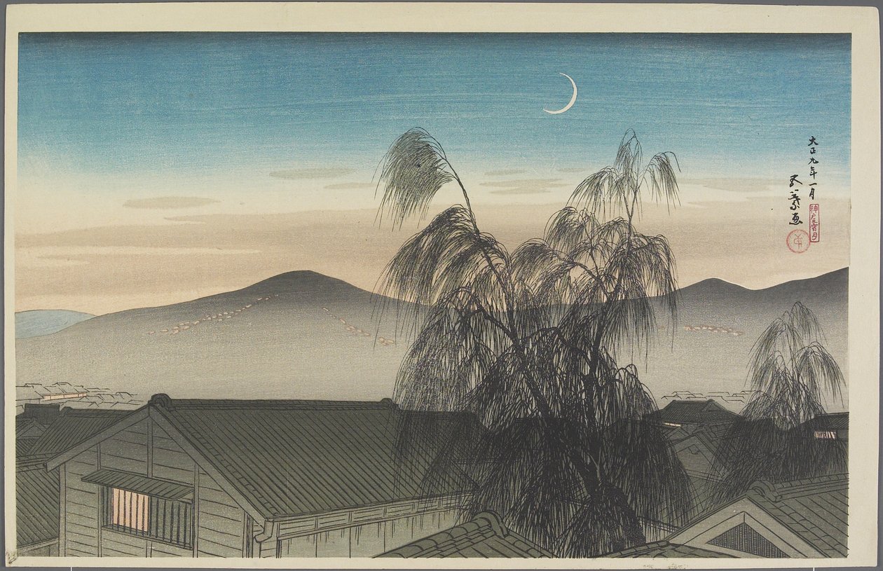 Lune du soir sur Kobe, janvier 1920 - Goyo Hashiguchi