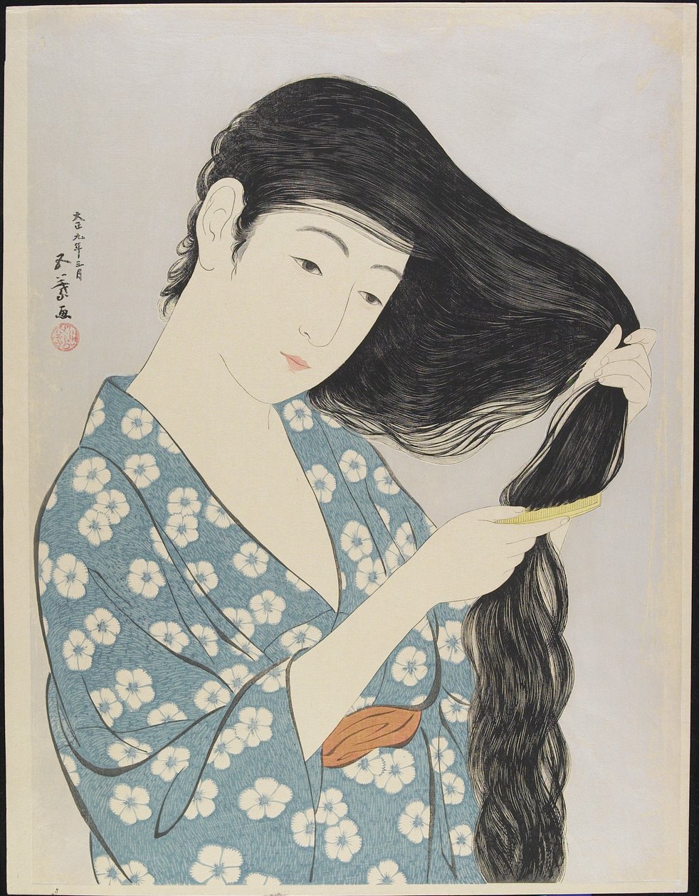 Femme se peignant les cheveux, mars 1929 - Goyo Hashiguchi