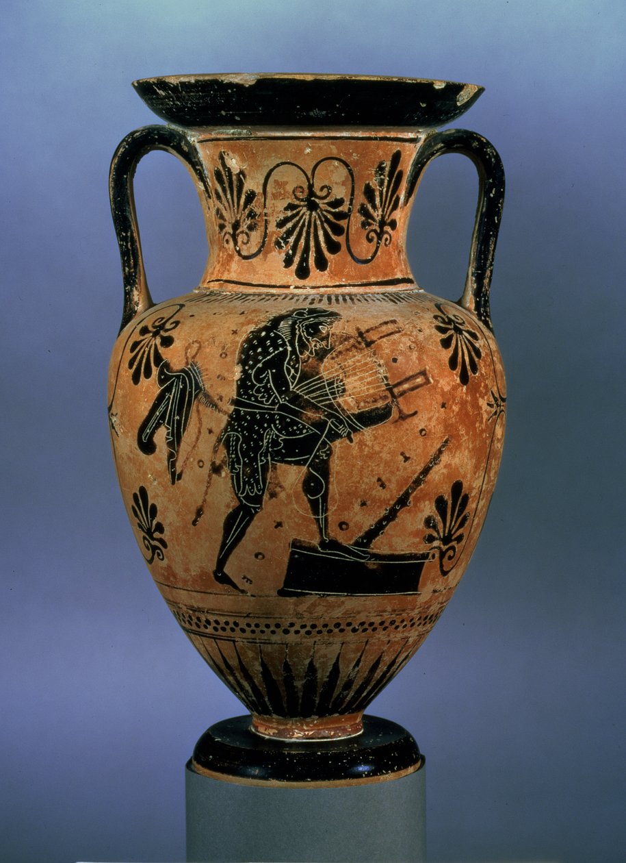 Amphore attique à figures noires représentant Orphée jouant de la lyre - Greek