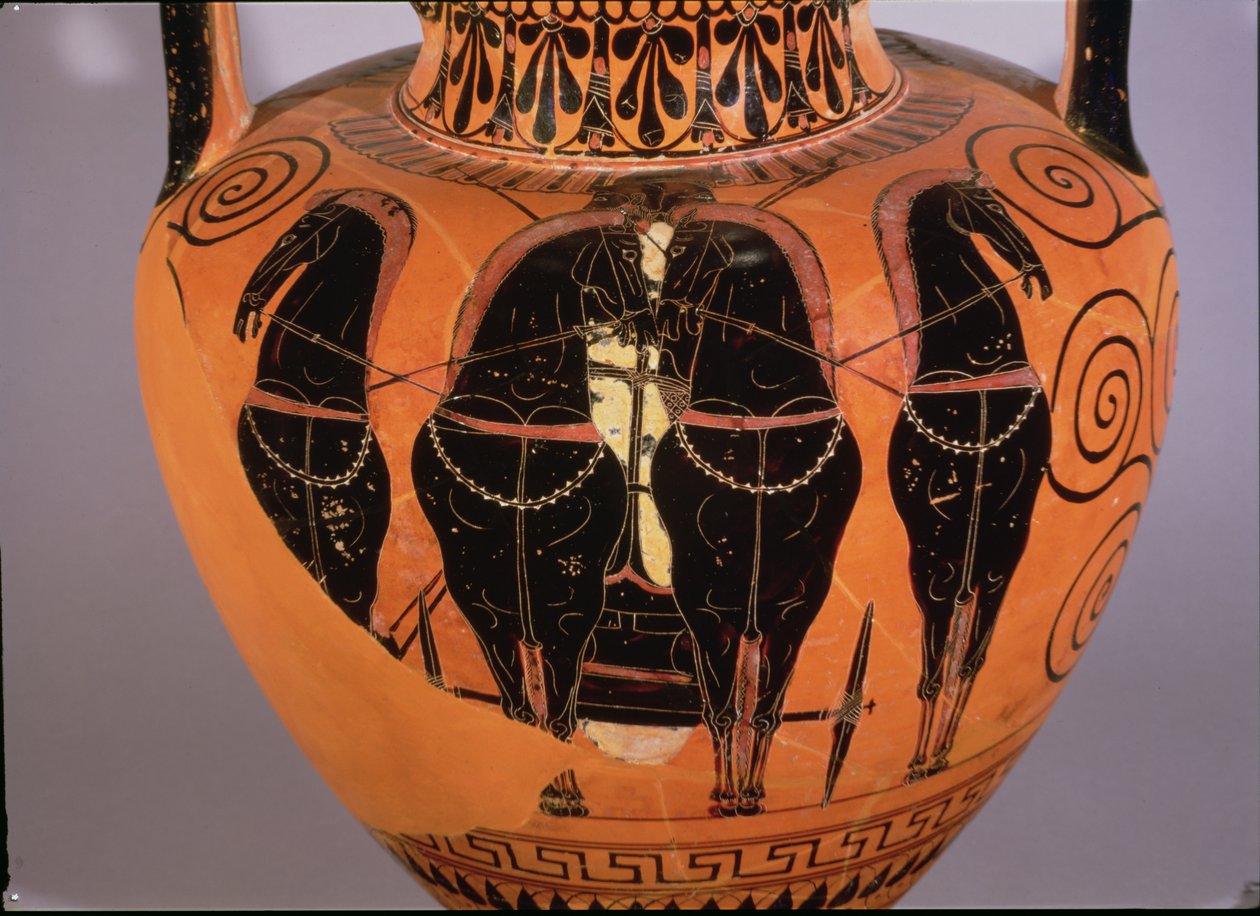 Amphore à figures noires représentant un quadrige - Greek