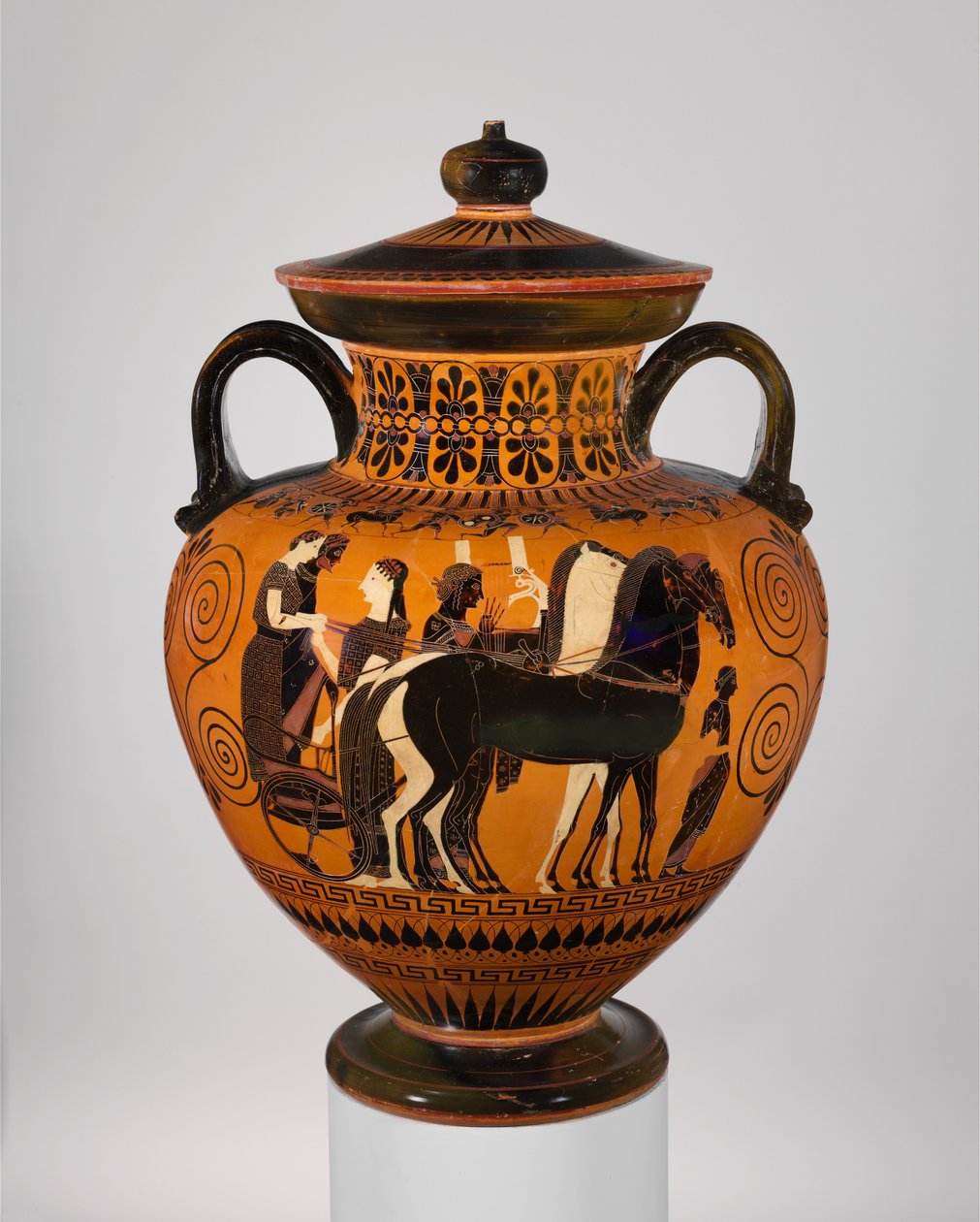 Amphore à Col en Terre Cuite avec Couvercle et Bouton - Greek