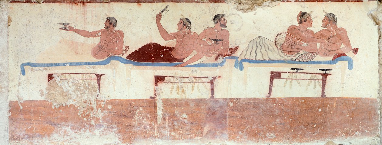 Scène de symposium, c.480-490 av. J.-C. (fresque) - Greek