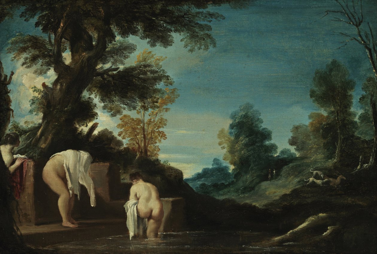 Paysage avec femmes se baignant - Guercino