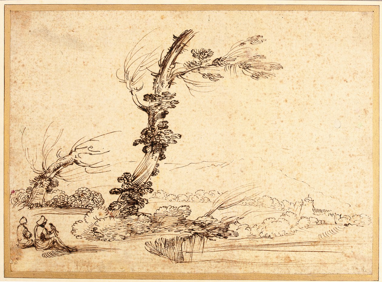 Paysage avec fauconniers près d