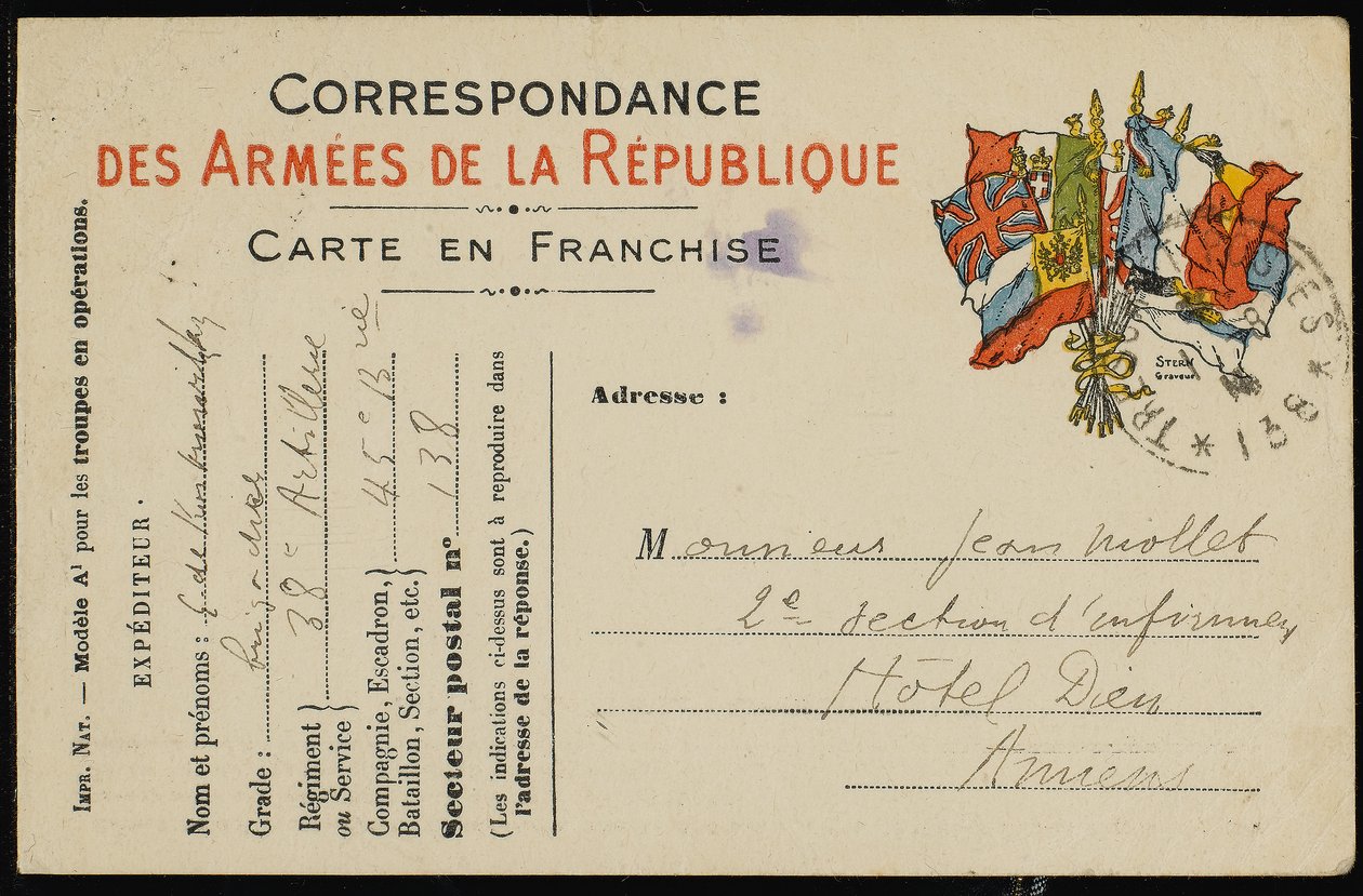 Carte Postale à Jean Mollet, 1915 - Guillaume Apollinaire