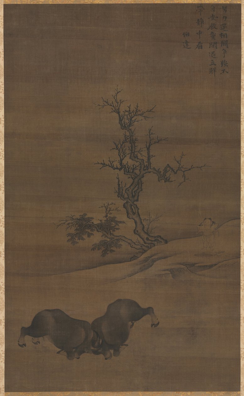 Garçons de troupeau et buffles dans un paysage - Guo Min