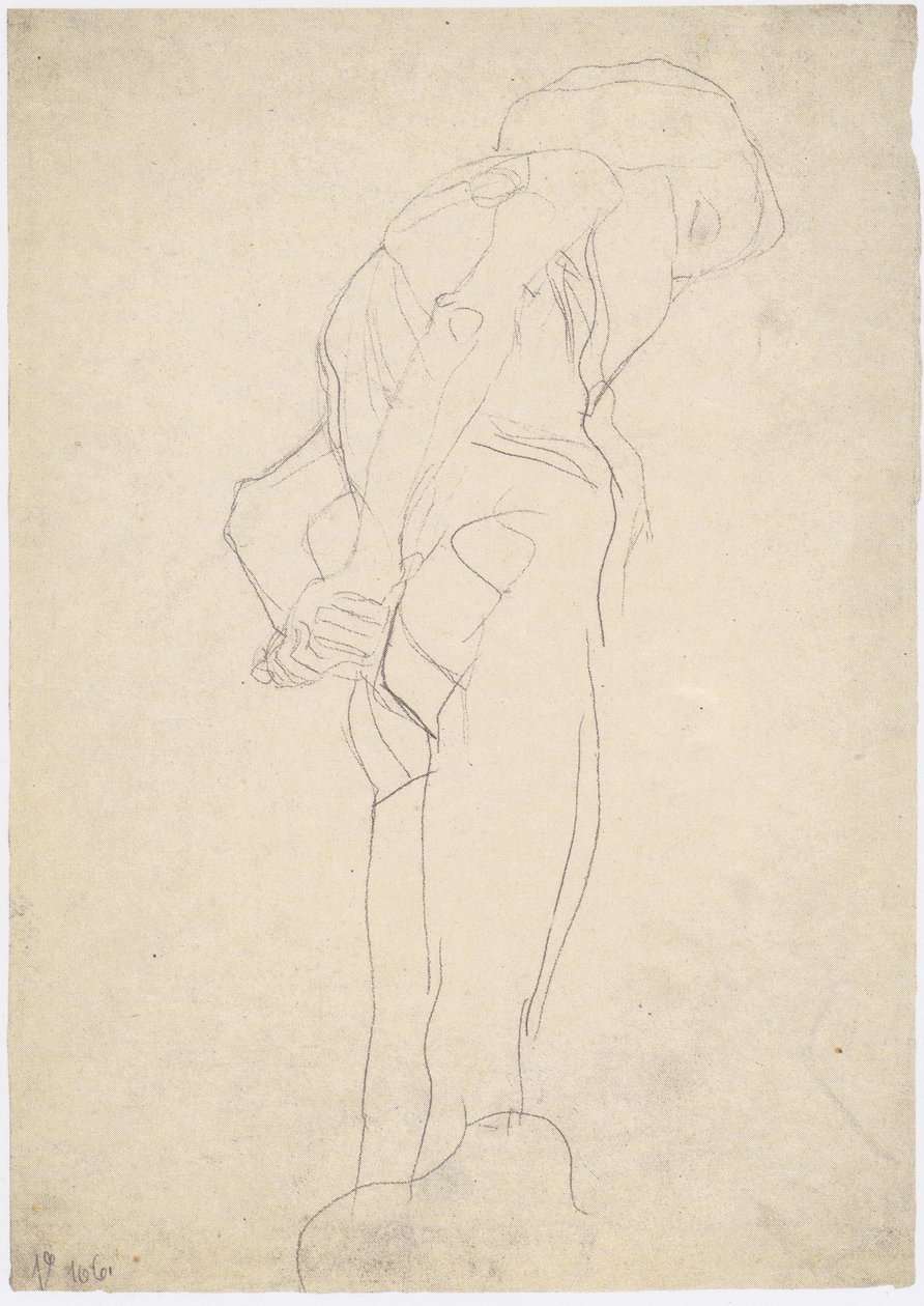 Vieil homme nu courbé vers la droite - Gustav Klimt