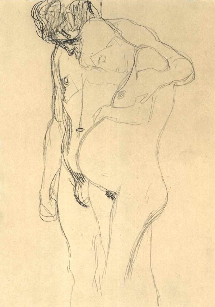 Femme enceinte avec homme vers la gauche - Gustav Klimt