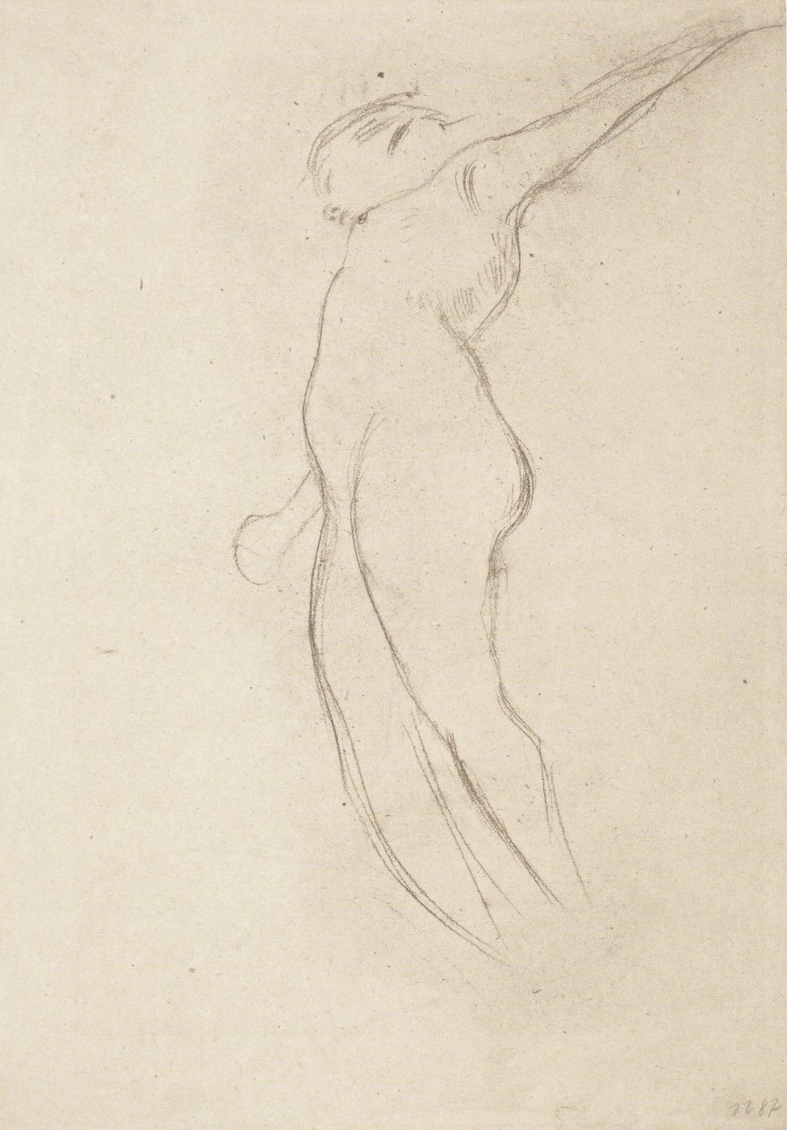 Femme flottante vers la gauche avec bras droit baissé et bras gauche levé - Gustav Klimt