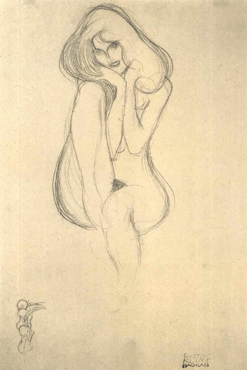 Femme nue assise de face - Gustav Klimt
