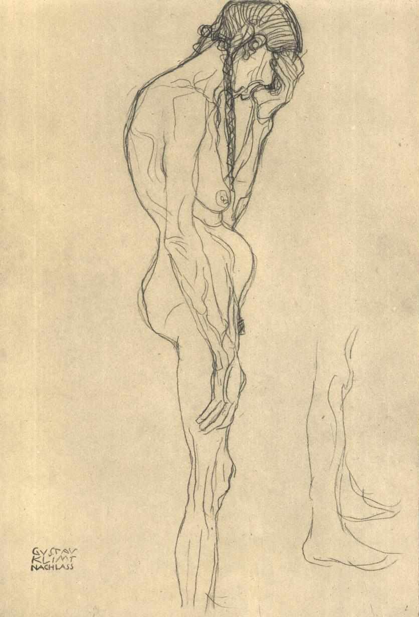 Vieille femme debout de profil vers la gauche - Gustav Klimt