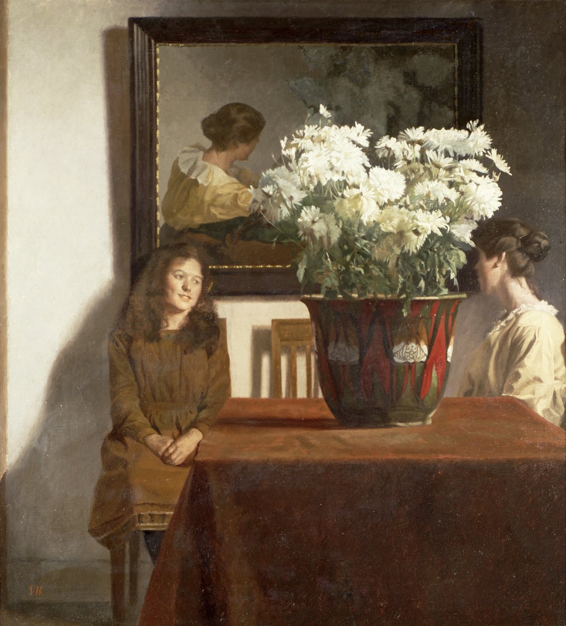 Figures avec un bol de chrysanthèmes blancs - Gustav Wilhelm Blom