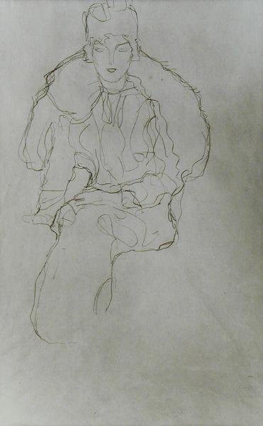 Femme assise avec un manteau de fourrure et une coiffe - Gustav Klimt