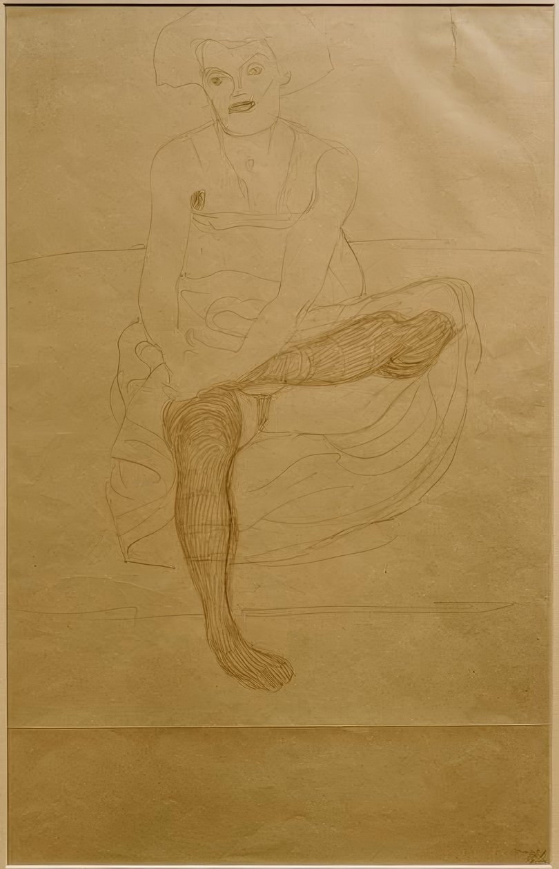 Demi-nu féminin assis de face - Gustav Klimt