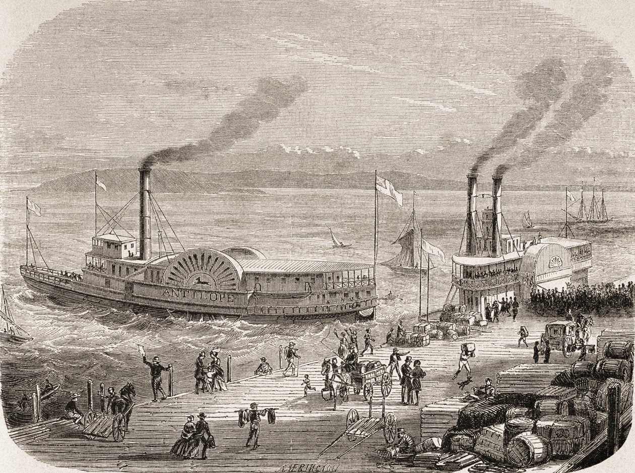 Les docks de San Francisco dans les années 1860 - Gustave Adolphe Chassevent Bacques