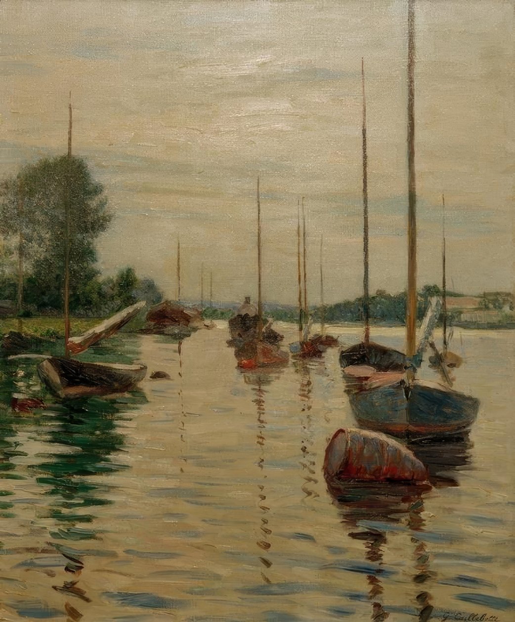 Bateaux à l’ancre sur la Seine - Gustave Caillebotte