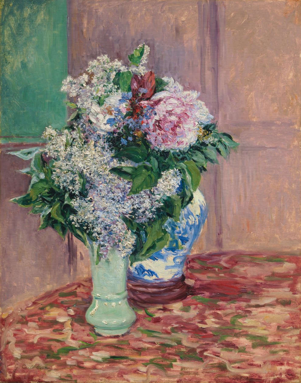 Lilas et pivoines dans deux vases - Gustave Caillebotte