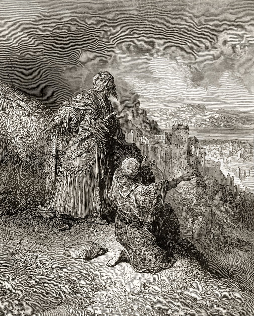 Boabdil (Muhammad XI) le dernier roi arabe de Grenade est exilé en 1542, illustration de 