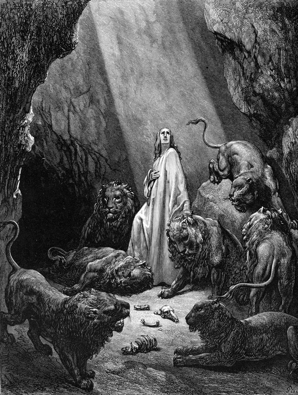 Daniel dans la fosse aux lions, gravure de Doré - Gustave Dore