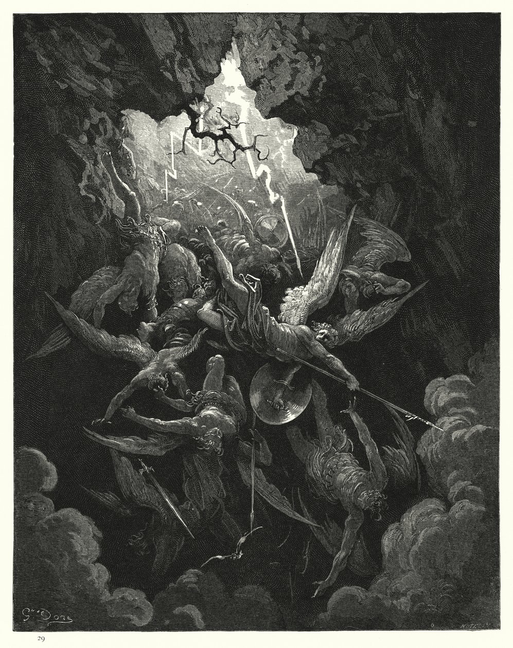 Illustration de Gustave Doré pour Le Paradis Perdu de Milton, Livre VI, vers 874, 875 - Gustave Dore