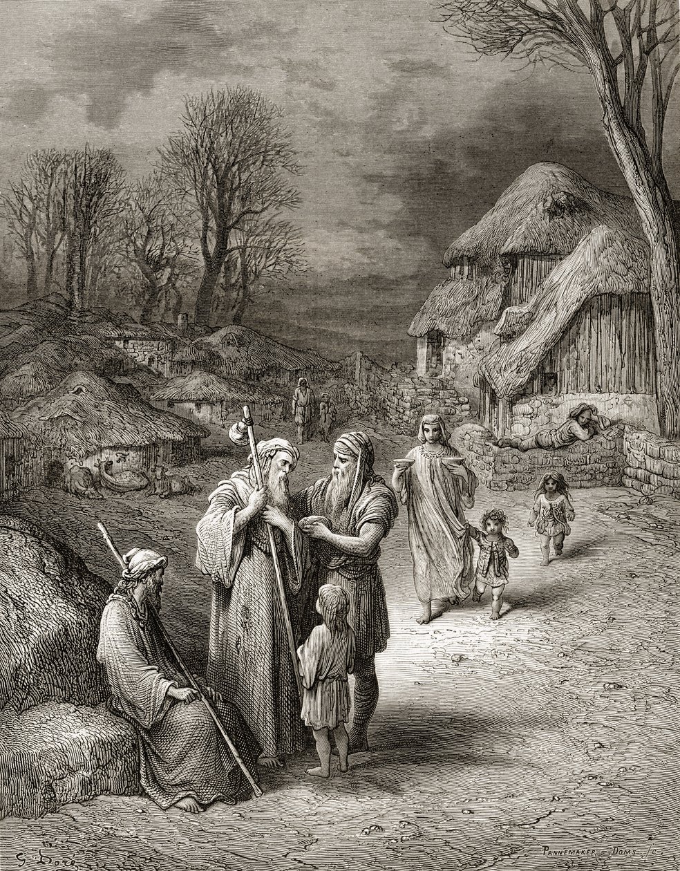 Pèlerins nourris par des paysans, illustration de 