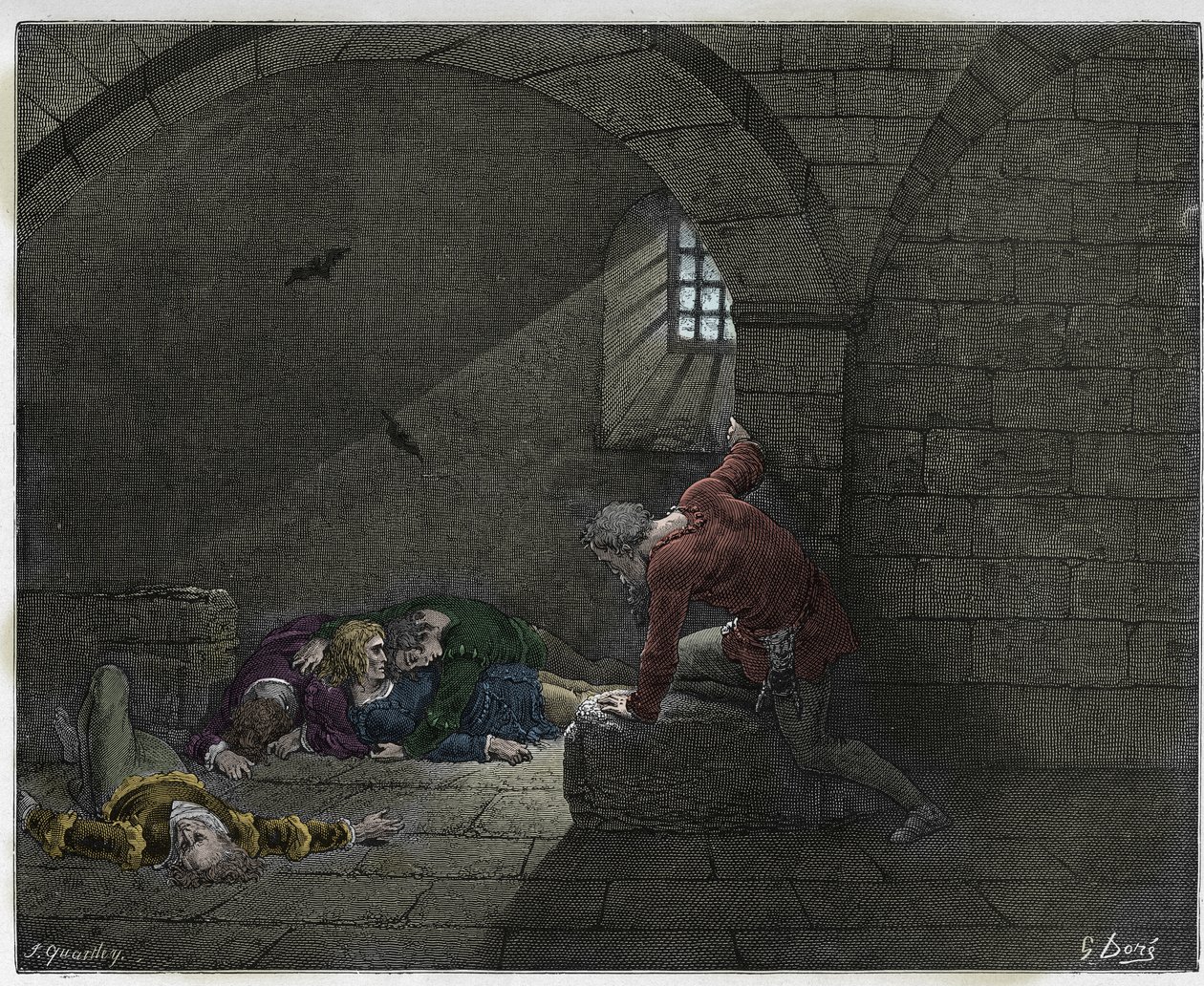 Inferno, Chant 33 : Ugolino dans la cellule avec ses quatre fils morts, illustration de La Divine Comédie de Dante Alighieri, 1885 - Gustave after Dore