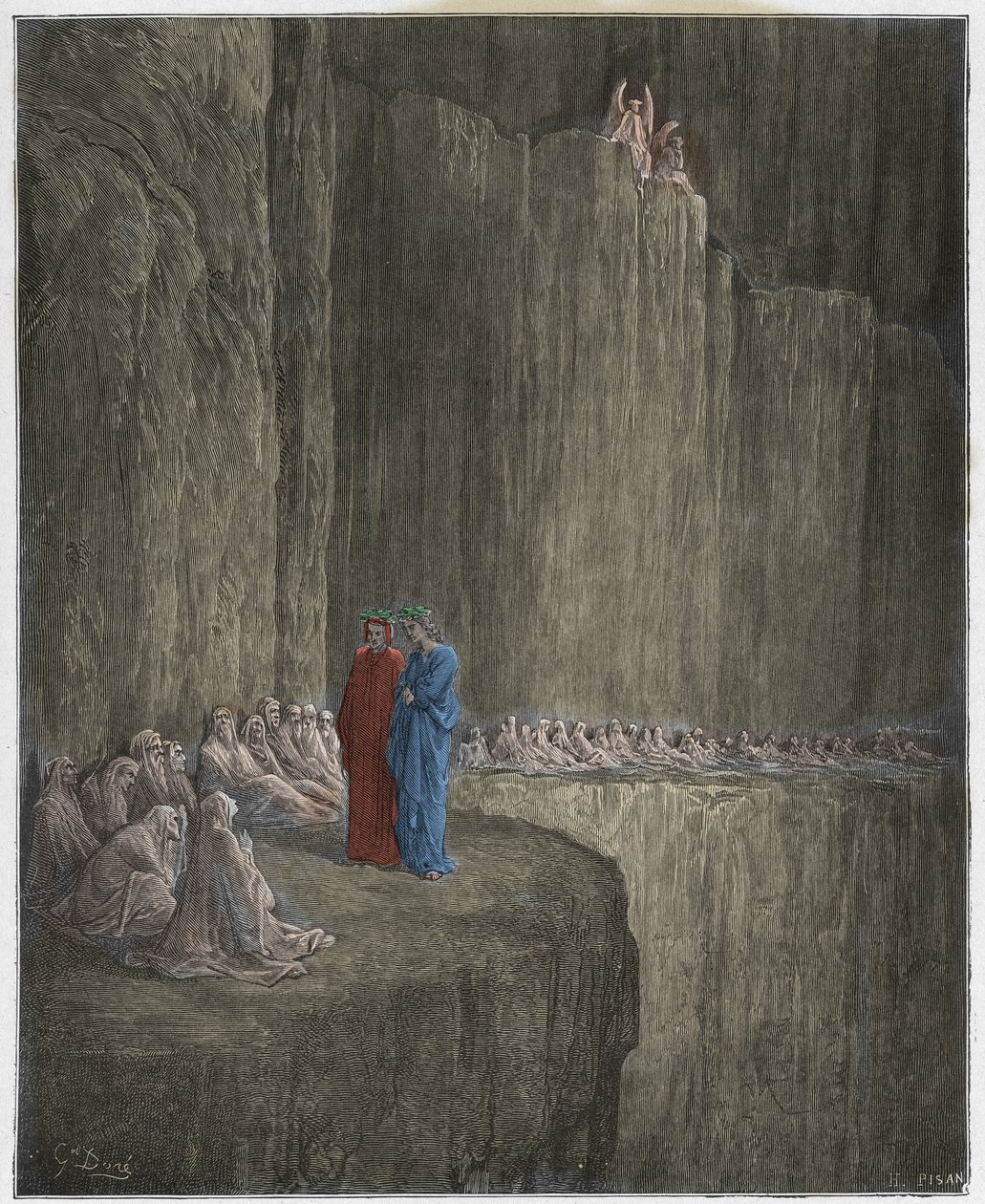 Purgatoire, Chant 13 : Sapia purifie sa vie coupable, illustration de La Divine Comédie de Dante Alighieri, 1885 (gravure colorée numériquement) - Gustave after Dore