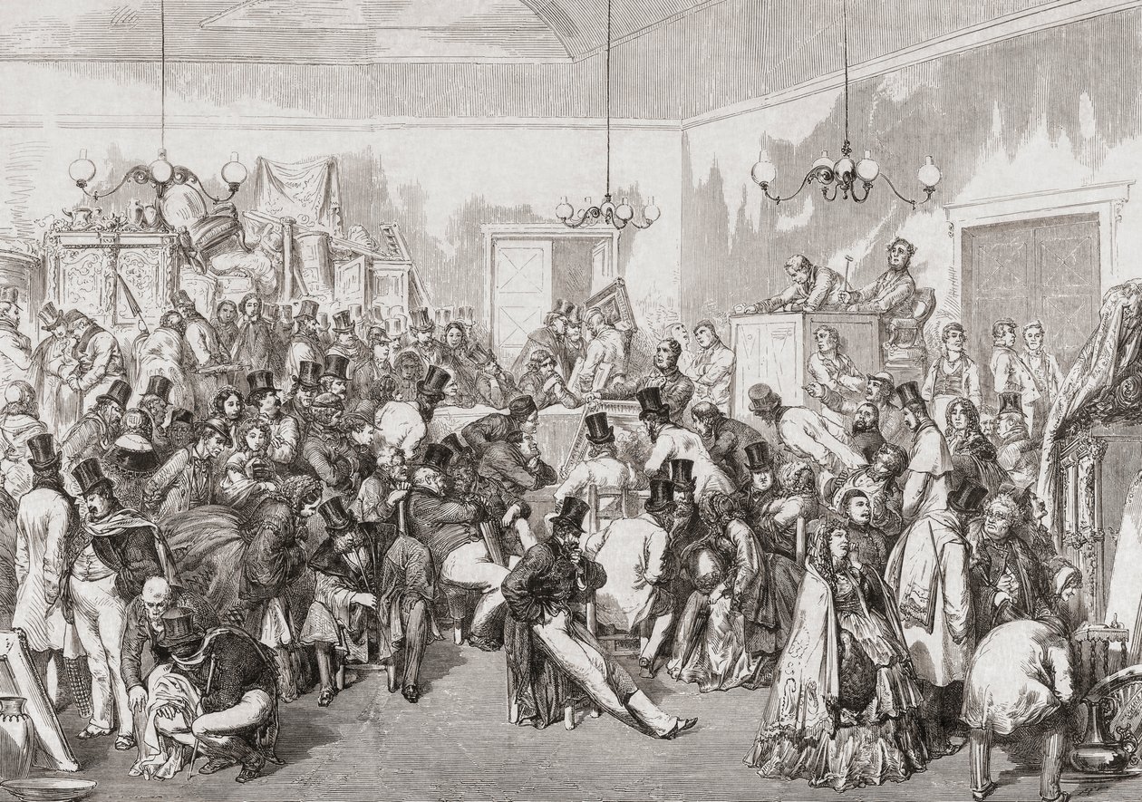 Vente aux enchères au 19e siècle. - Gustave (after) Dore