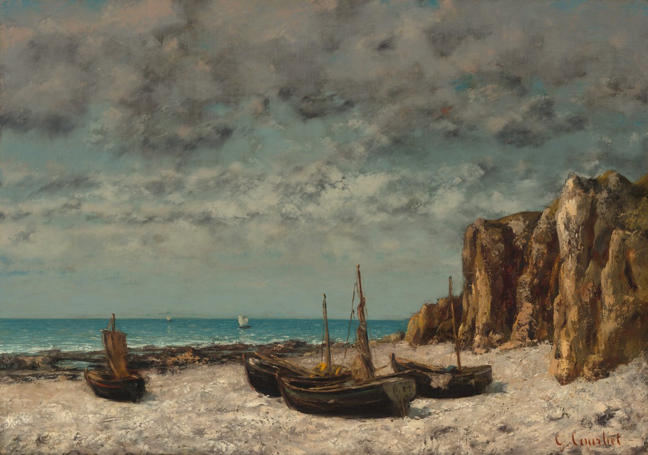 Bateaux sur une plage, Étretat - Gustave Courbet