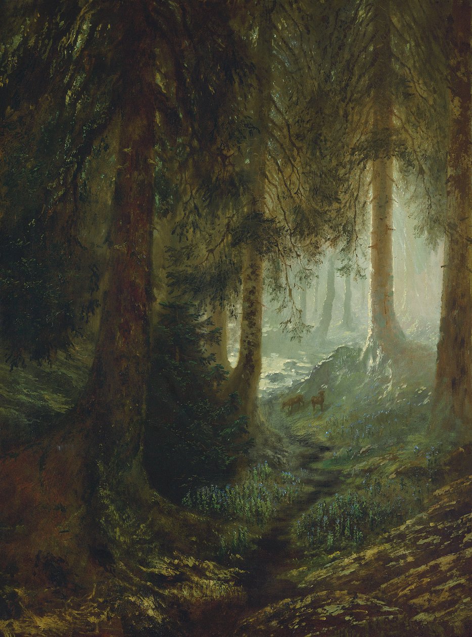 Cerfs dans un paysage forestier - Gustave Dore
