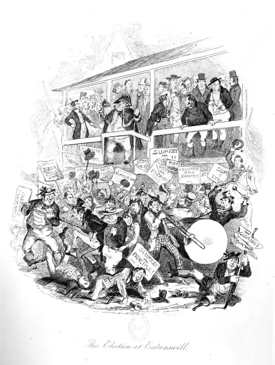 M. Pickwick le Jour des Élections à Eatenswill, illustration de 