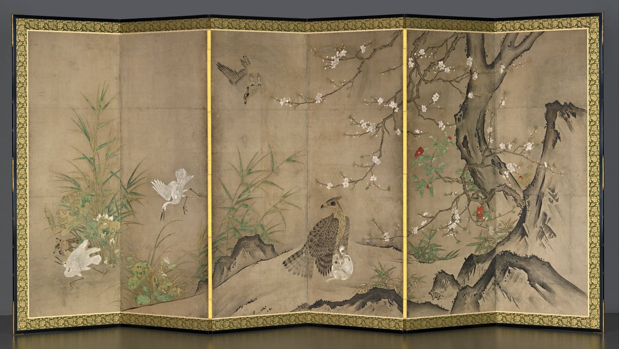 Oiseaux et fleurs dans un paysage - Hagetsu Tosatsu