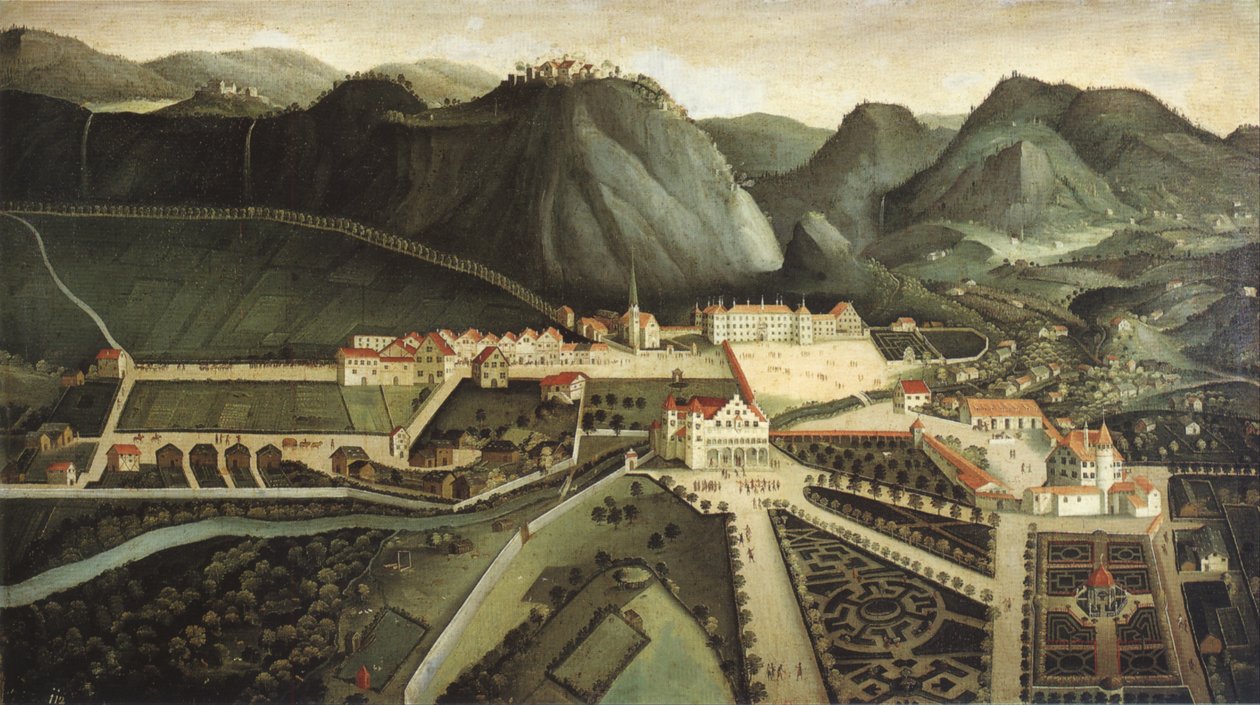 Vue de Hohenems avec château, pavillon et jardin - Hans Jakob Noppis