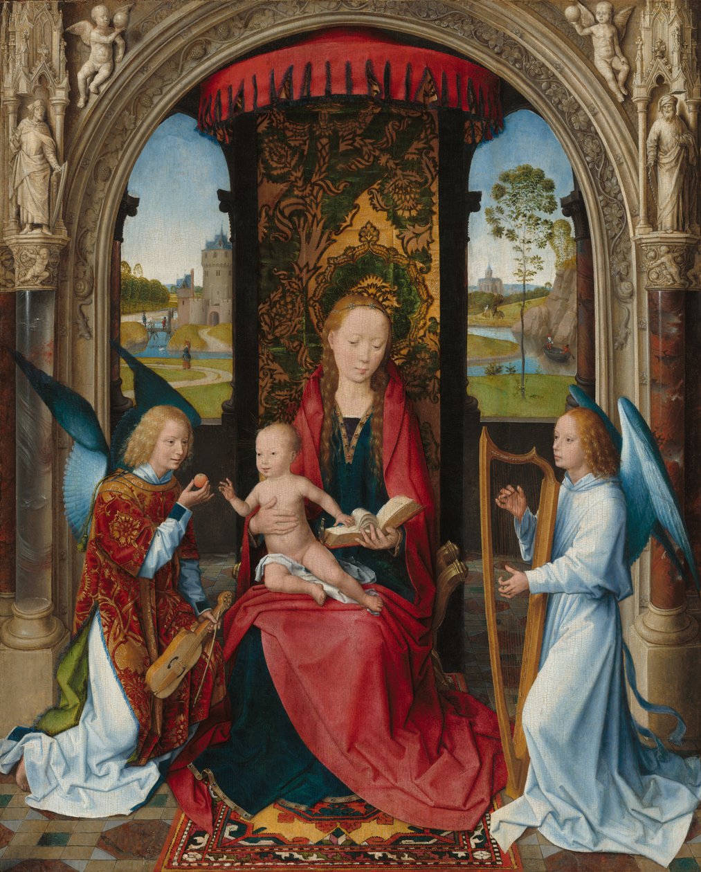 Marededéu intronisée avec Enfant et deux anges - Hans Memling