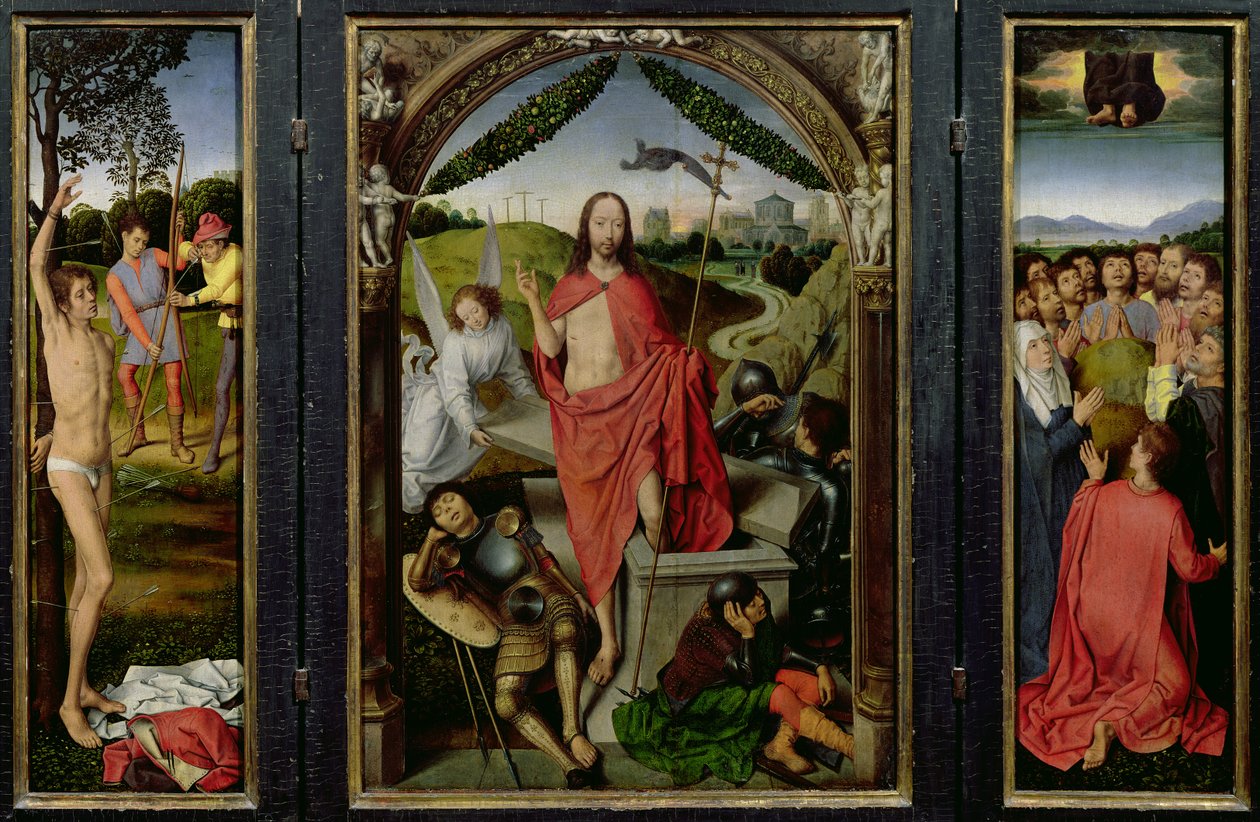 Triptyque de la Résurrection : La Résurrection (centre) Le Martyre de Saint Sébastien (gauche) et L