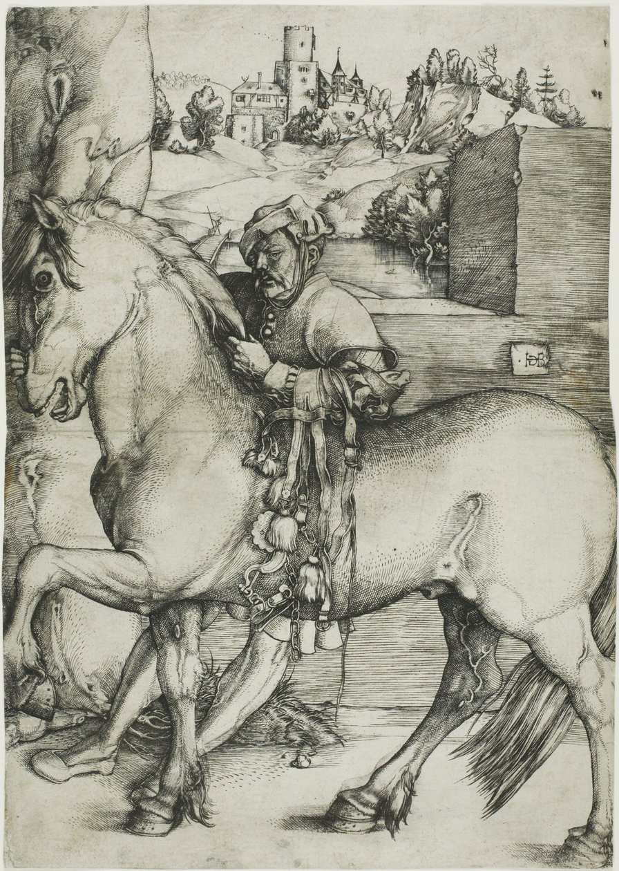 Un palefrenier bridant un cheval - Hans Baldung Grien