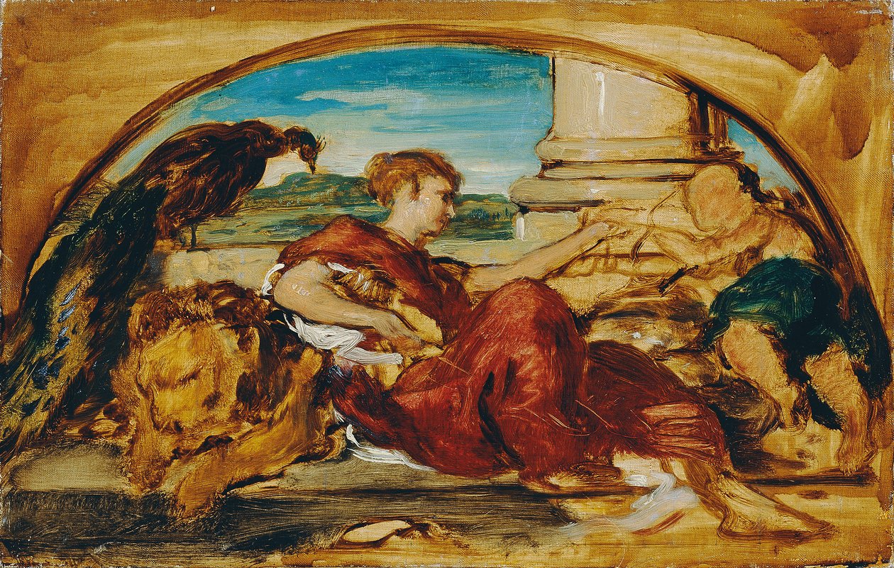 Figure allégorique avec lion et paon - Hans Canon