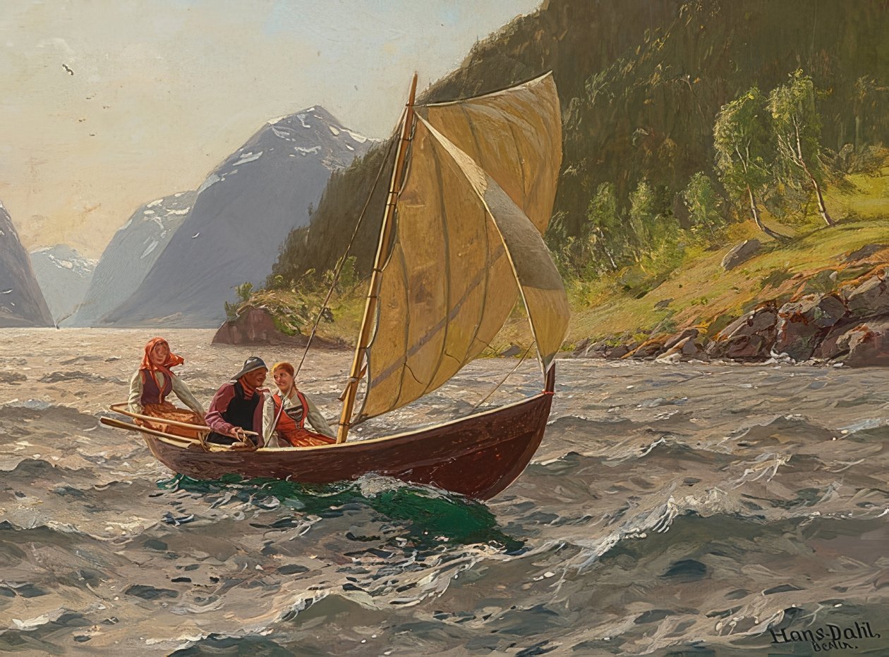 Partie de voile dans un fjord norvégien - Hans Dahl