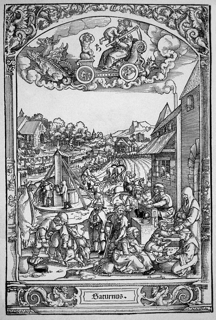 Saturne (gravure sur bois) - Hans Sebald (School of) Beham