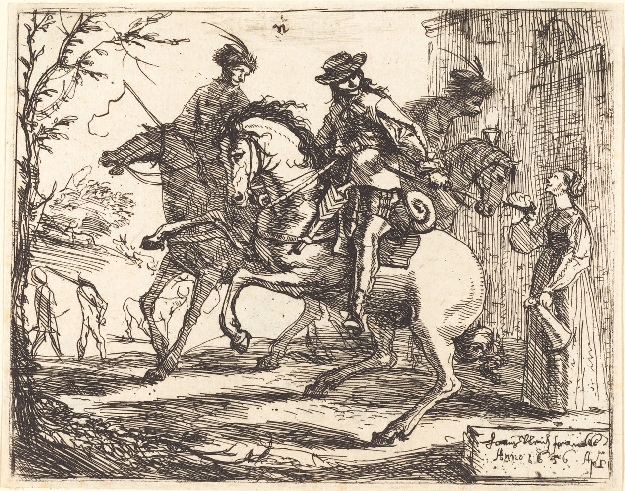 Trois cavaliers devant une auberge - Hans Ulrich Franck
