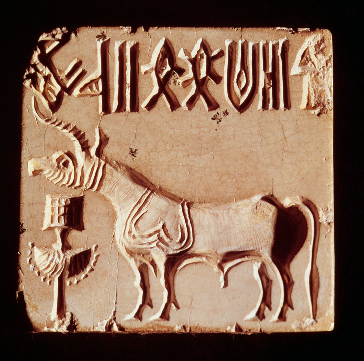 Sceau représentant un animal mythologique et des symboles pictographiques, de Mohenjo-Daro, Vallée de l