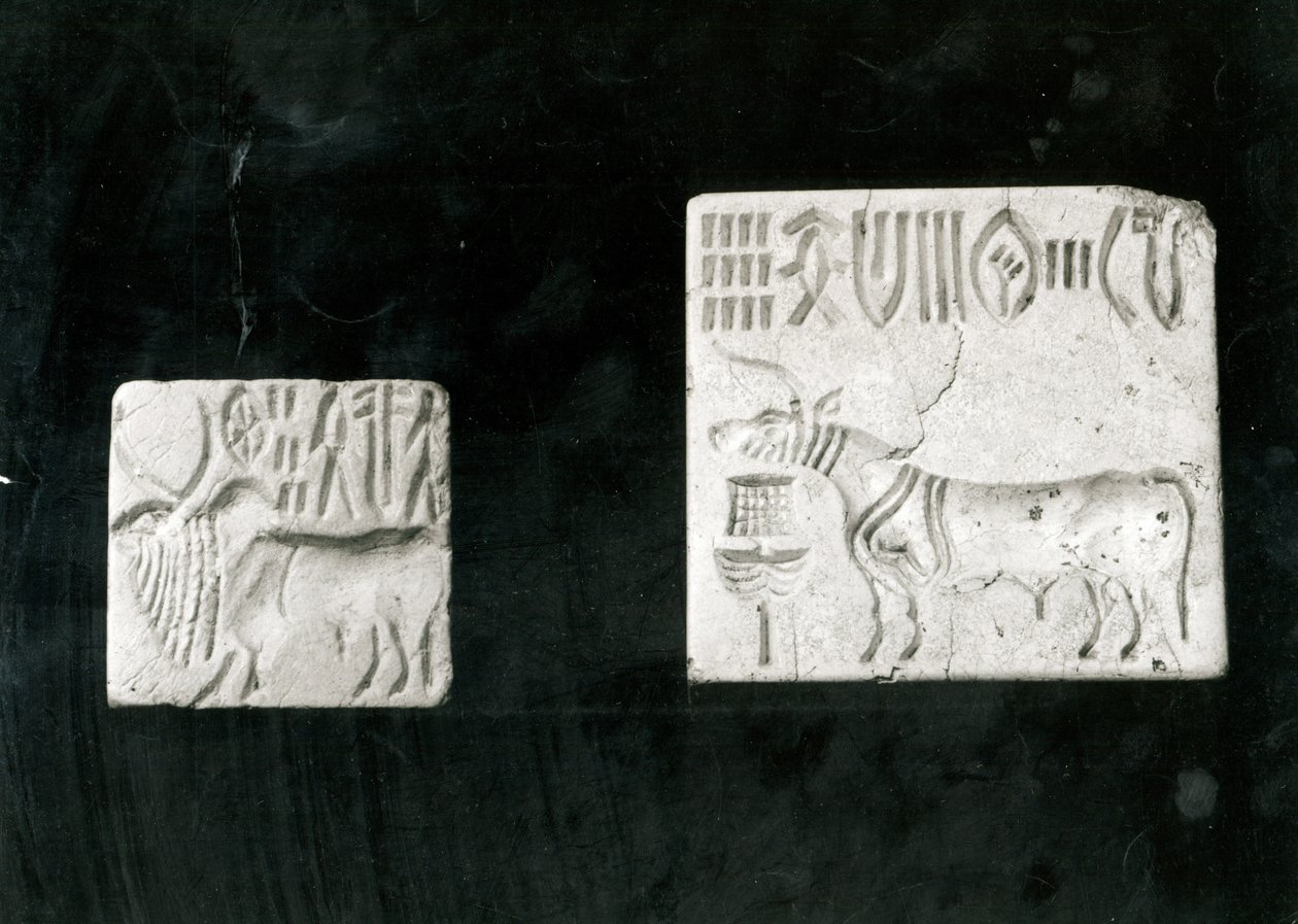 Deux sceaux décorés représentant un zébu et un taureau, de Mohenjodaro, Protohistorique - Harappan