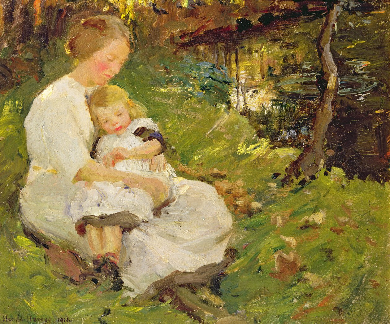 Mère et enfant dans un paysage boisé - Harold Harvey